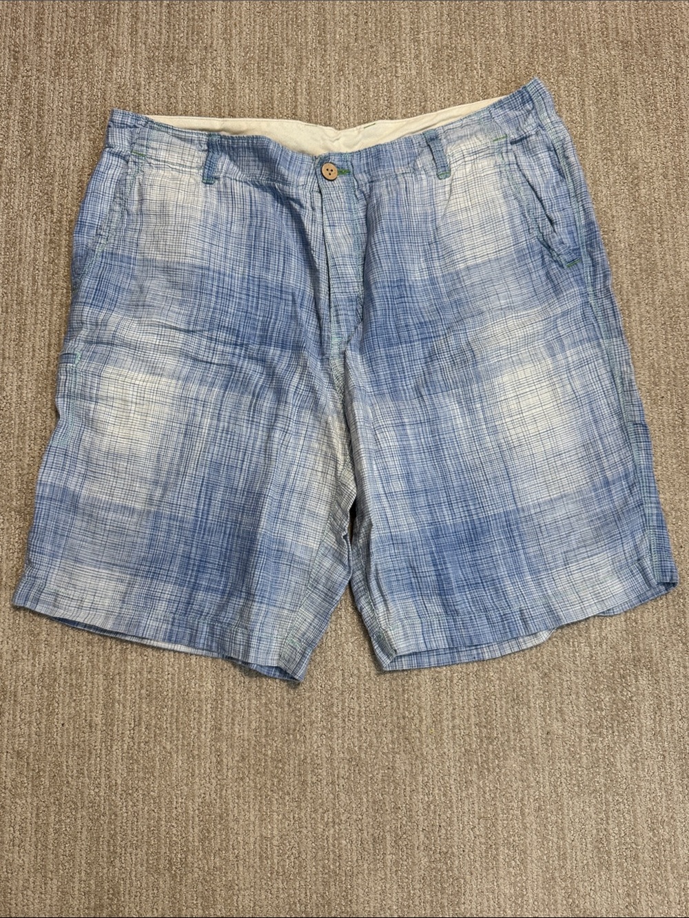 Tommy Bahama Men's Size 36 Blue White Plaid Linen Shorts 9 In Relax Flat Front